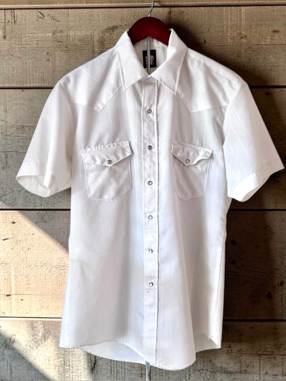 Vintage Karman Western Shirt Cream White Pearl Snap Button Short Sleeve Large
